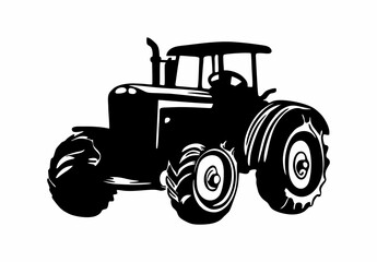 Flat design of a tractor vector in black and white perfect for apps, website, logo or sign 