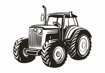 Flat design of a tractor vector in black and white perfect for apps, website, logo or sign 