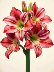 Fototapeta premium Red Amaryllis Cluster with Green Stems