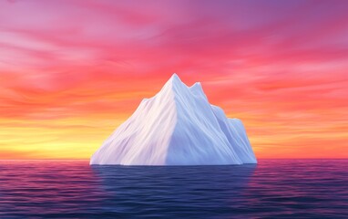 Majestic iceberg under a radiant sky, rich pinks and purples blending with the calm sea, tranquil and ethereal arctic scene