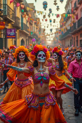 Fototapeta premium Dia de los muertos - Day of the dead - Colorful Parade - AI generated 