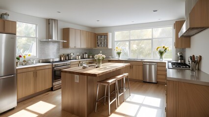 modern kitchen setup with wooden architecture