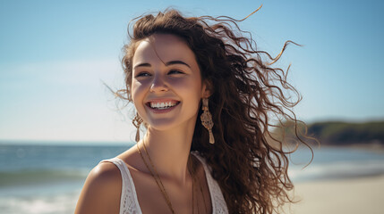 Beautiful young woman at the beach.