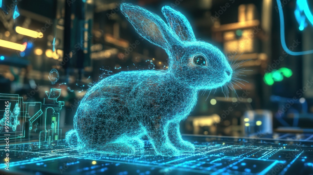 Sticker Digital Rabbit in a Futuristic Setting