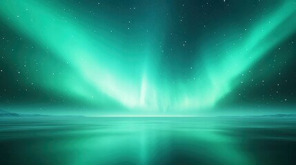 Obraz premium A green aurora bore lights up the sky over a body of water, AI