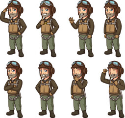 World War 2 fighter pilot character. Vector cartoon illustrations bundle with each image on a separate layer. © heyclipart