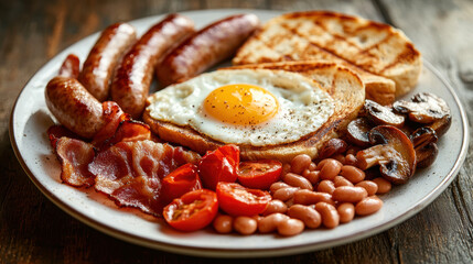 A tasty English breakfast. AI generative.