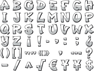 Cartoon graffiti letters. Full uppercase alphabet, punctuation and math symbols, currency symbols. Vector bundle with each image on a separate layer. © heyclipart
