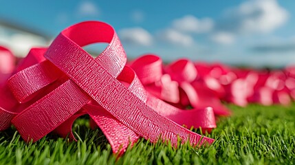 Public event for breast cancer fundraising crowds engaging symbolic pink ribbons professional stock photo
