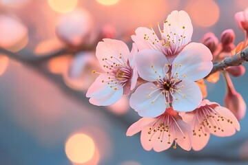 Delicate pink cherry blossoms in full bloom