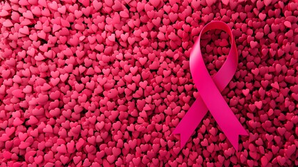 Fundraising event for breast cancer awareness large crowd gathering banners pink ribbon symbol UHD stock photo