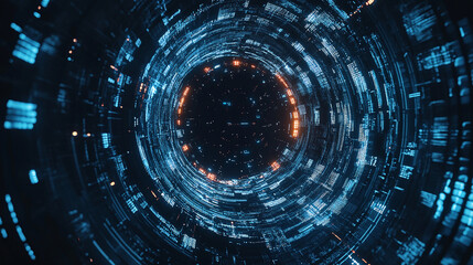 Obraz premium Creative digital tech circle on dark background. Big data and technology concept. 3D Rendering.