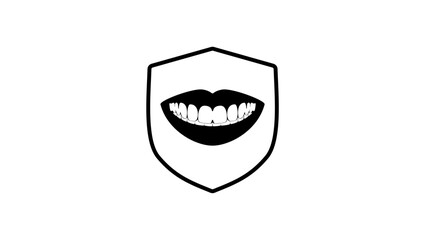 Naklejka premium Dental insurance, smile on shield, Black Isolated Silhouette