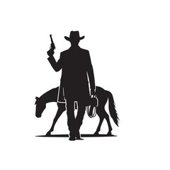 Cowboy silhouette. Cowboy with horse silhouette. Cowboy vector design isolated on white background.