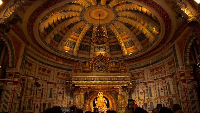 Ganesh Chaturthi Shreemant Dagdusheth Halwai Ganapati during Ganesh Festival in Pune, Maharashtra. Landscape whole view 16:9 Ratio