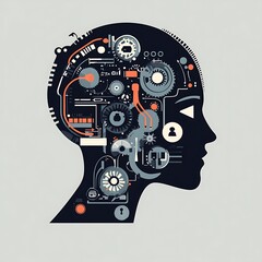 Obraz premium A Human Head Filled with Mechanical Gears and Parts