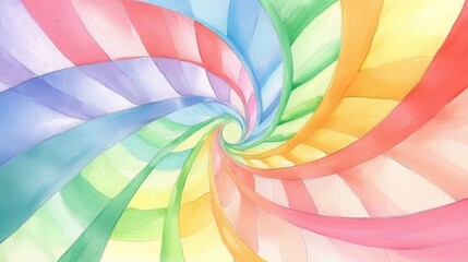 A soft pastel swirl of rainbow colors creates a soothing, fluid spiral pattern, evoking calm and creativity. AI generative.