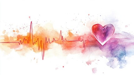 Colorful heartbeat line with heart illustration emphasizing health and wellness in a vibrant, artistic style