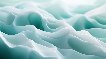 Obraz premium Abstract organic shapes, waves, 3D sculpted, layered forms, soft and subtle color gradients in shades of white to turquoise green
