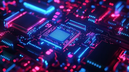 Obraz premium Circuit board hardware with connection light dot and line computer security integration technology