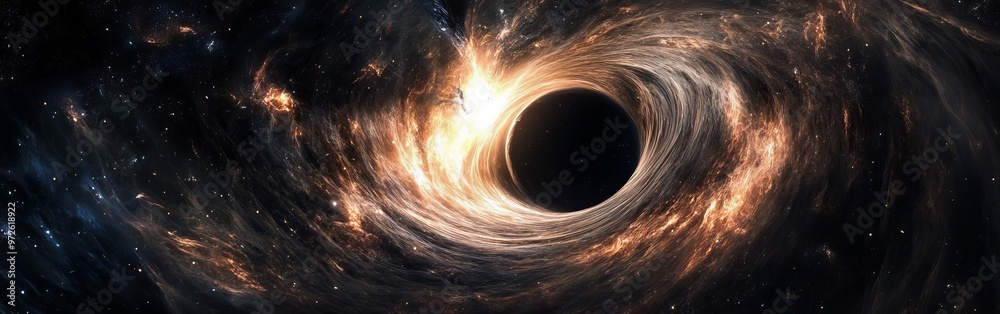 Aufkleber cosmic black hole surrounded by swirling galaxies in deep space at a distant time in the universe