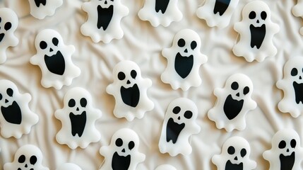Fototapeta premium A bunch of Halloween ghosts are sitting on a white background