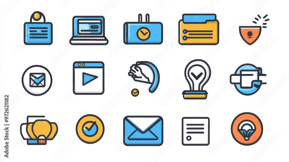 Leinwandbilder set of colorful icons representing digital communication and data management in a modern workspace