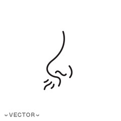 nose line icon, sense smell, thin line symbol isolated on white background, editable stroke eps 10 vector illustration