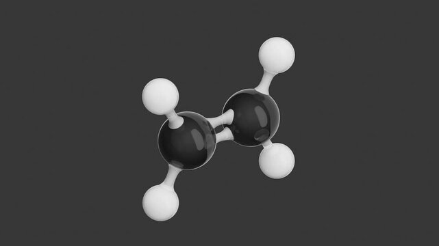 Video clip of the Ethylene molecule. C2H4 is a colorless, flammable gas with a faint odor. Alpha channel. 3d rendering. Seamless loop