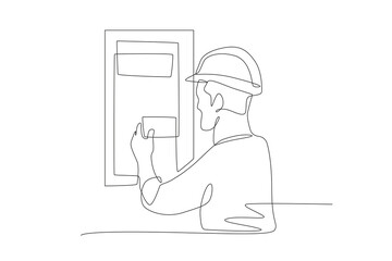 Technicians are carrying out electrical maintenance. Electrical maintenance concept one-line drawing