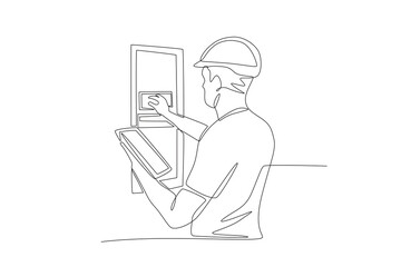 Technicians are carrying out electrical maintenance. Electrical maintenance concept one-line drawing