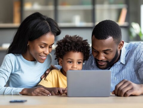 A family reviewing their identity theft protection plans, with secure devices and strong passwords ensuring their safety