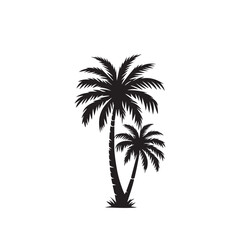 Palm tree silhouette. Tropical palm tree vector design. Palm tree logo, icon black and white.