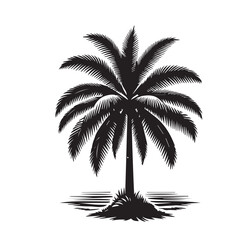 Palm tree silhouette. Tropical palm tree vector design. Palm tree logo, icon black and white.