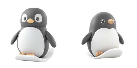 Obraz premium Two adorable cartoon penguins stand side by side, showcasing their playful and cheerful design in a simple, animated style.