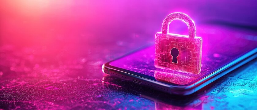 A secure transaction through NFC-enabled smartphone, glowing digital padlock, seamless and effortless, Sci-Fi, High contrast, Digital Art