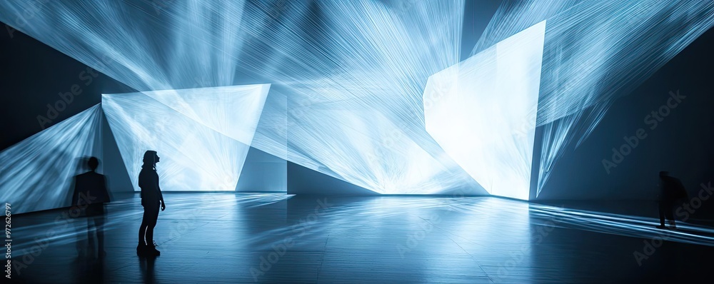 Poster a captivating display of light and shadow in an art installation, highlighting the interplay of mode