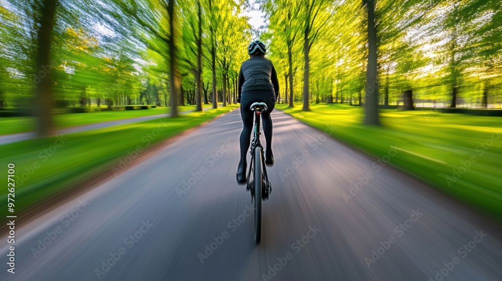 Canvas Prints A person riding a bike down the middle of a road, AI