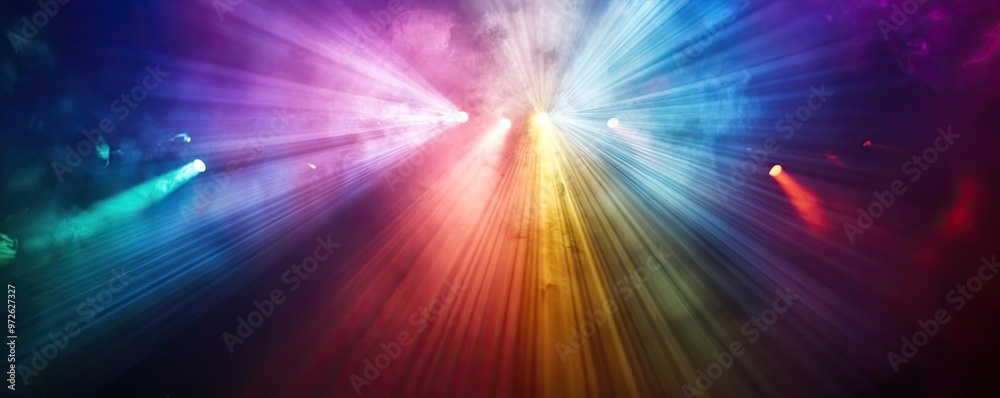 Poster Colorful light beams radiate in a vibrant display, enhancing the atmosphere and creating a dynamic visual experience.
