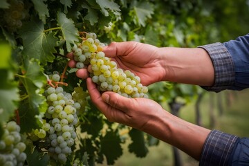 Farmer hand-picking grapes