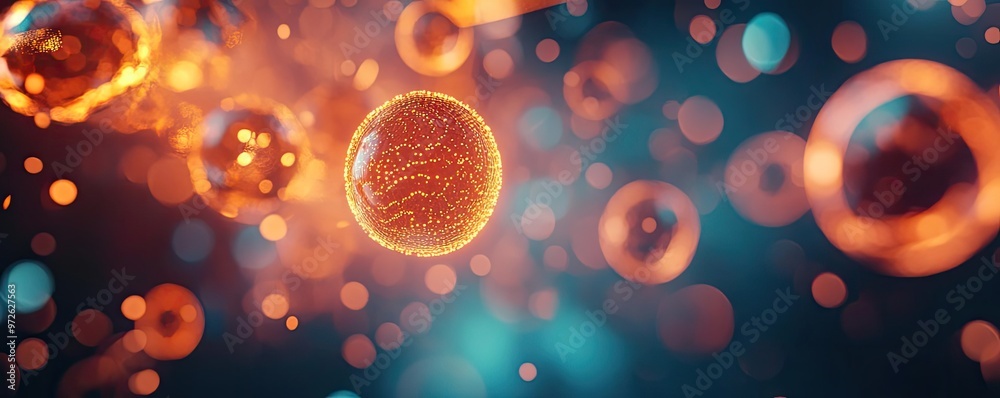 Poster a vibrant representation of cells showcasing intricate details and radiant colors, perfect for scien