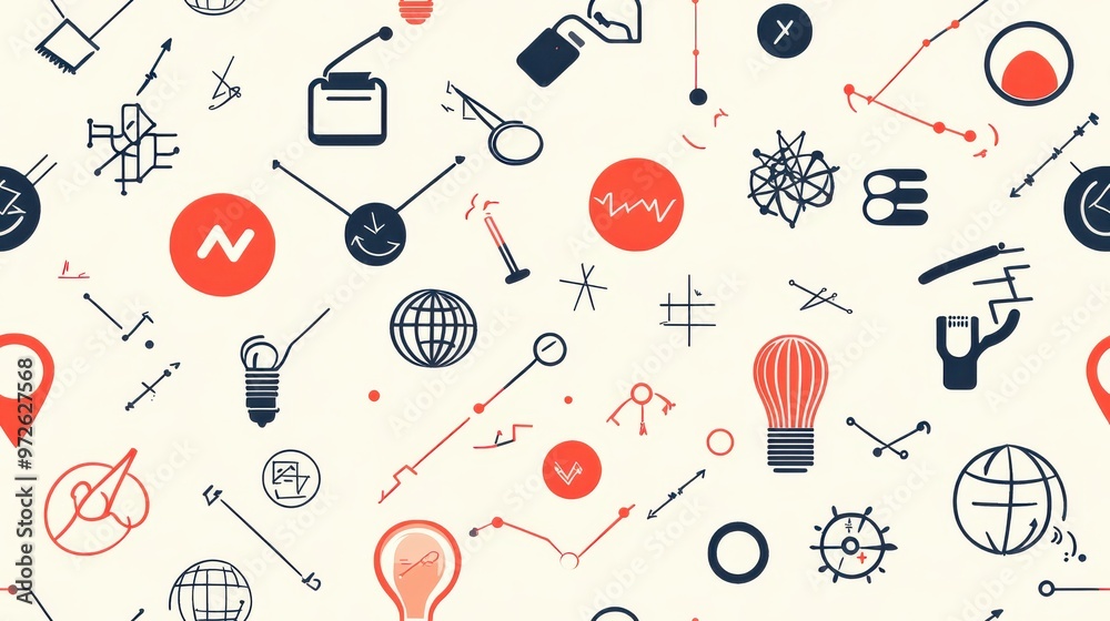 Aufkleber Diverse collection of innovative symbols and icons representing technology, science, and creativity on a soft background
