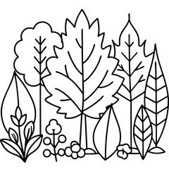 Obraz premium autumn forest plants outline coloring book page line art drawing