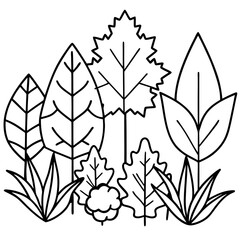 Naklejka premium autumn forest plants outline coloring book page line art drawing