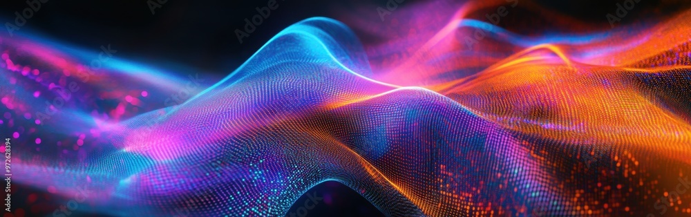 Leinwandbilder Vibrant waves of colorful light create a dynamic composition of abstract shapes and patterns in a dark setting