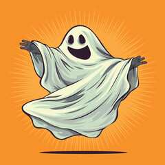 Halloween funny boo or cute ghost for kids Halloween trick or treat horror holiday in pop art retro comic style