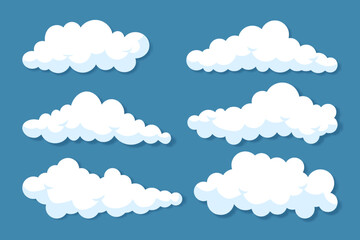illustration set of cartoon cloud in flat design isolated blue background, cloud element symbol decoration