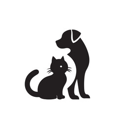 Fototapeta premium Dog and cat silhouette. Dog and cat vector design. Dog and cat logo, icon black and white.
