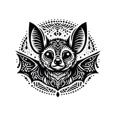 Obraz premium Bat in bohemian black and white silhouette illustration