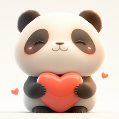 Cute Panda Bear with Red Hearts on White Backdrop